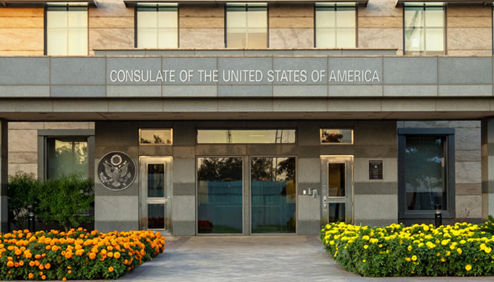 The building of the US Consulate in Karachi can be seen. — US Consulate Karachi website