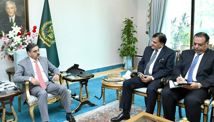 Pakistans newly appointed High Commissioner to UK Dr Muhammad Faisal calls on Prime Minister Anwar-ul-Haq Kakar in Islamabad on Friday. —PMO