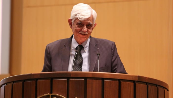 Senator Taj Haider, in-charge PPP Central Election Cell while speaking at a public event. — Facebook/Taj Haider