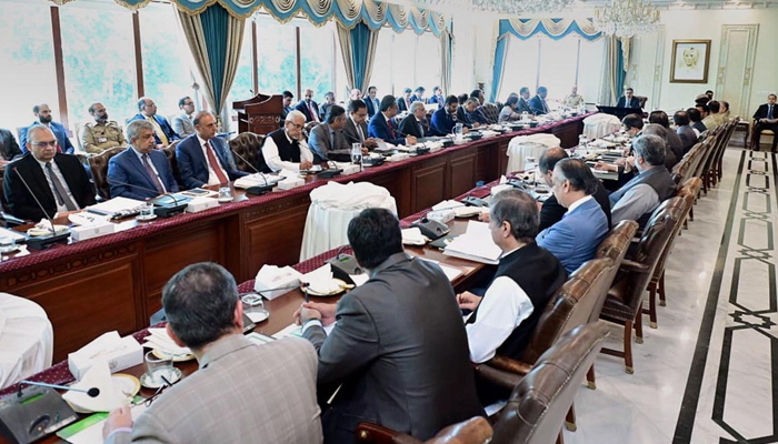 Caretaker Prime Minister Anwaar-ul-Haq Kakar while chairing the 4th apex committee meeting on August 28. — APP