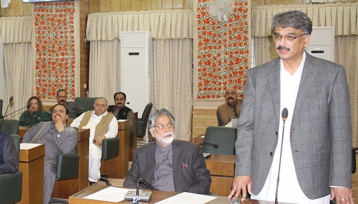 Azad Jammu and Kashmir Prime Minister Chaudhry Anwaar ul Haq speaking at the meeting of the Legislative Assembly. — NNI/File
