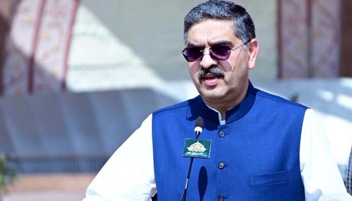 Caretaker Prime Minister, Anwaar-ul-Haq Kakar addresses to media persons during a ceremony on the occasion of Defence Day of Pakistan, at Pakistan Monument in Islamabad on Wednesday, September 6, 2023. — PPI