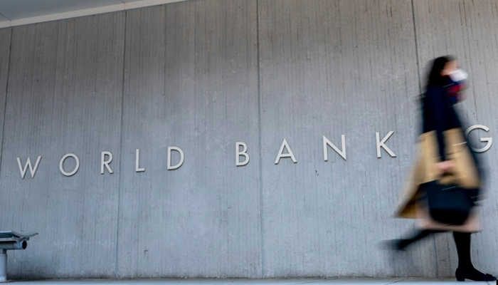 Signage is seen on the World Bank building in Washington, April 5, 2021. — AFP