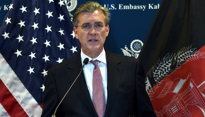 This photo taken on December 06, 2015, shows US Special Representative for Afghanistan and Pakistan, Ambassador Richard Olson, speaking during a press conference at the US Embassy in Kabul. — AFP