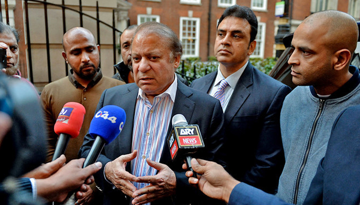 Pakistan Muslim League (PMLN) Quaid and former Prime Minister Nawaz Sharif while speaking with the media in the UK. — AFP/File
