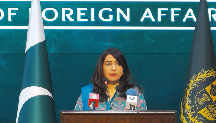 This screengrab taken from a video posted on September 20, 2023, shows Foreign Office Spokesperson Mumtaz Zahra Baloch briefing the media in Islamabad. — Facebook/Ministry of Foreign Affairs, Islamabad