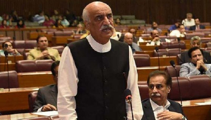 PPP leader Syed Khursheed Ahmed Shah while speaking in the National Assembly. — APP/File