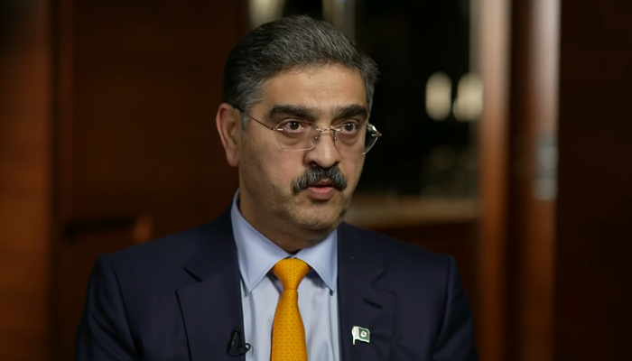 This still taken from an interview released on September 22, 2023, shows Caretaker Prime Minister Anwaar-ul-Haq Kakar while speaking with Bloomberg Television. — YouTube/Bloomberg Televison