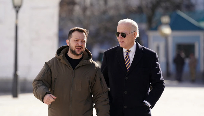US President Joe Biden (right) meets Ukrainian President Volodymyr Zelensky in Kyiv. — AFP/File