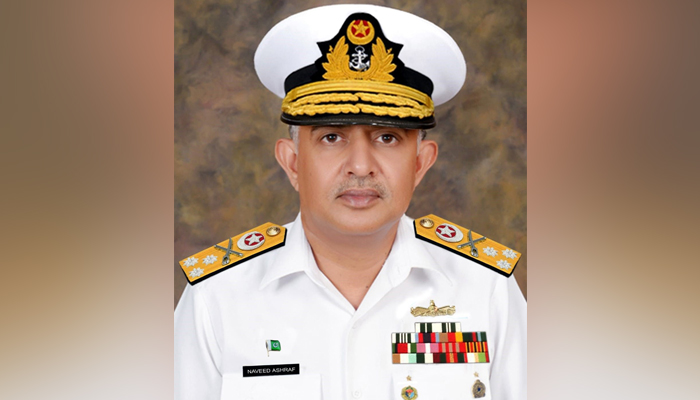 In this photograph released on October 3, 2023, shows newly appointed Chief of the Naval Staff Vice Admiral Naveed Ashraf. — X/@dgprPaknavy