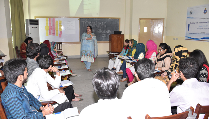 A teacher while taking a class at Punjab University. — PU website