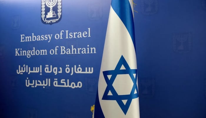 This picture shows an Israeli flag inside the newly opened embassy of the Jewish state, in the Bahraini capital Manama, on 30 September 2021. — AFP