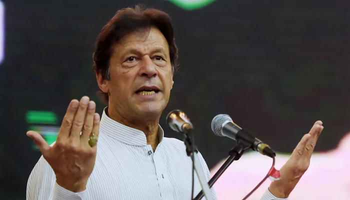 Former Prime Minister Imran Khan gesturing as he delivers a speech during an election campaign rally in Islamabad. — AFP/File