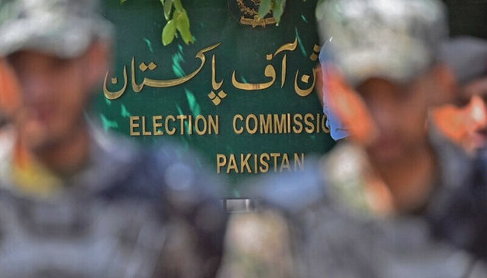 Paramilitary soldiers stand guard outside Pakistan’s election commission building in Islamabad on August 2, 2023. — AFP