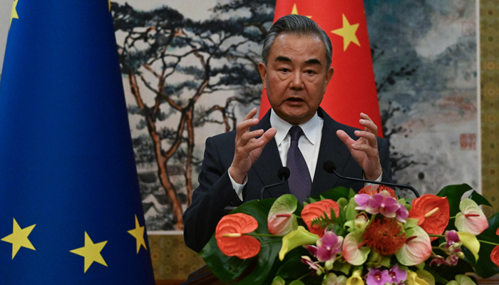 Chinas Foreign Minister Wang Yi attends the EU-China High-Level Strategic Dialogue at the Diaoyutai State Guest House in Beijing on October 13, 2023. — AFP