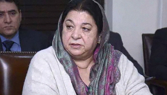 Former Punjab Health Minister Dr Yasmin Rashid addresses the media in Lahore, Pakistan. Geo.tv/Files
