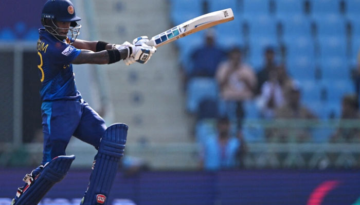 Big blows: Sri Lankas Pathum Nissanka on his way to 61 against Australia. AFP