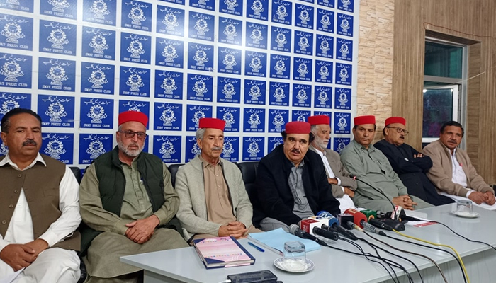 The Awami National Party (ANP) Swat chapter leaders while addressing a press conference on October 17, 2023. — Facebook/ANP Matta Swat