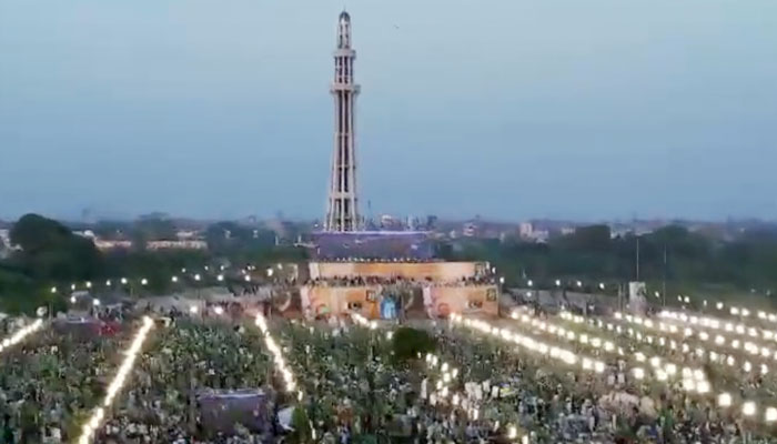 PML-N’s public gathering at Minar-e-Pakistan on October 21, 2023. X/ @pmln_org/screengrab