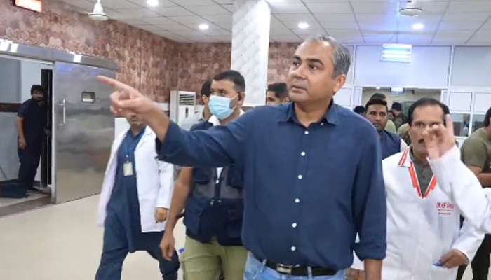 Caretaker Chief Minister Mohsin Naqvi while visiting a government facility in Lahore, in this still taken from a video released on October 11, 2023. — X/@MohsinnaqviC42