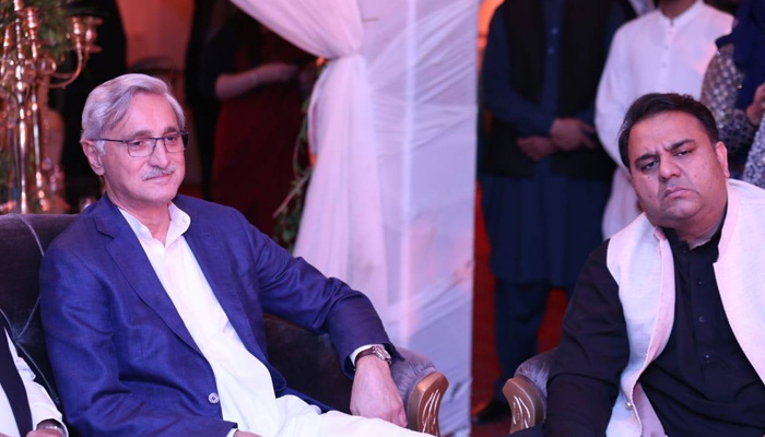 This picture released on July 3, 2019, shows Former Information Minister Fawahid Chaudhry (R) sitting with the Istehkam e Pakistan Party (IPP) Chairman Jahangir Tareen. — Facebook/Jahangir Khan Tareen