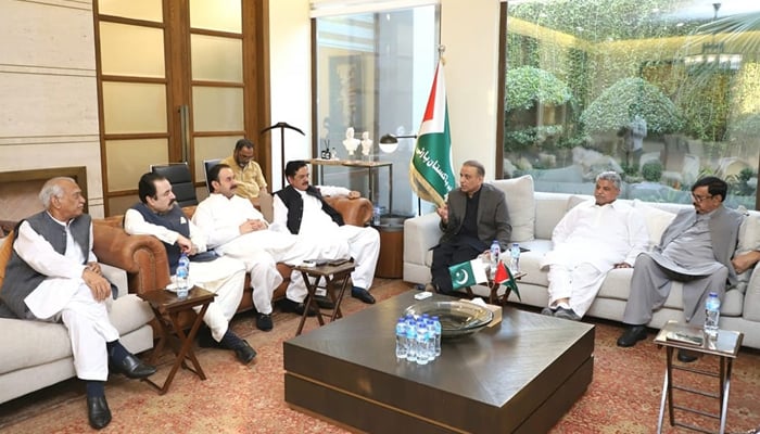 Istehkam-e-Pakistan Party (IPP) President Abdul Aleem Khan while speaking in a meeting with divisional leaders of the party on October 23, 2023. — Facebook/Abdul Aleem Khan
