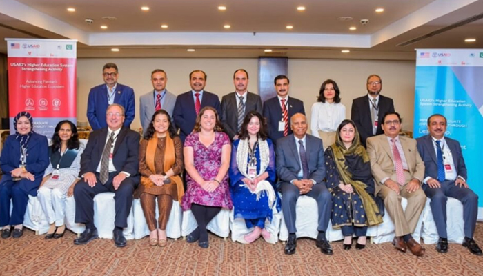 The United States Agency for International Development (USAID) officials are pictured with Vice-Chancellors of 16 universities of Pakistan in this picture released on October 23, 2023. — APP