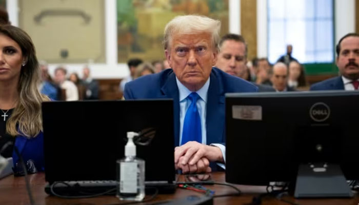 Former US president Donald Trump in court for his civil fraud trial in New York, NY on Oct 24, 2023. — AFP