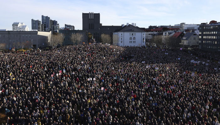 Women across Iceland, including PM, go on strike for equal pay. — AP