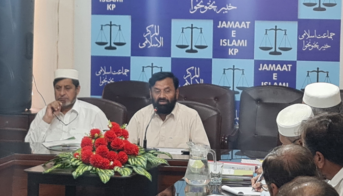 President of Jamaat-e-Islami Peshawar Bahrullah Khan speaks in this picture released on September 25, 2023. — Facebook/Jamaat-e-Islami Peshawar Official