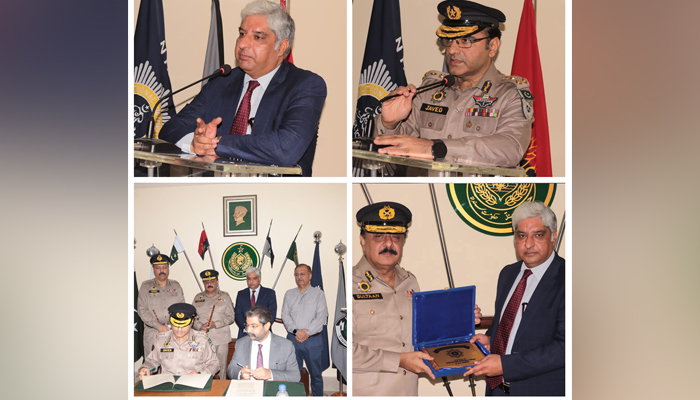 The National Highways and Motorway Police and Sindh Excise and Taxation Department officials sign a memorandum of understanding for providing the Motorway Police real-time access to the data of vehicles registered on October 26, 2023. — Facebook/National Highways & Motorway Police-NHMP