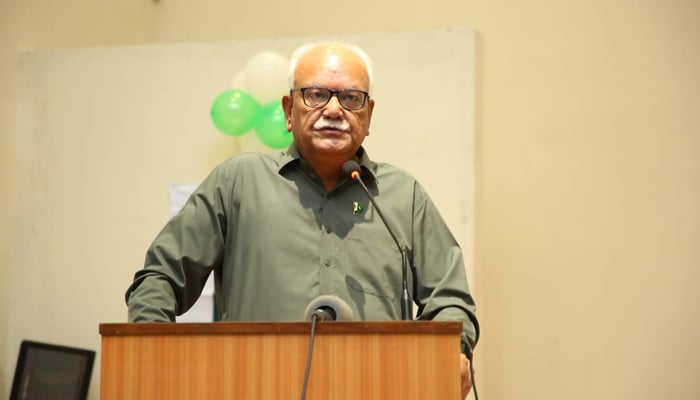 Sindh Pakistan Peoples Party (PPP) General Secretary Senator Waqar Mehdi speaking during the Pakistan Independence Day ceremony at JPMC Karachi on August 14, 2023. — X/@WaqarMehdiPPP1