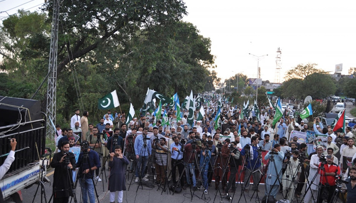 This picture released on October 10 2023, shows participants of the pro-palestine march in Islamabad. — Facebook/Jamaat-e-Islami Islamabad
