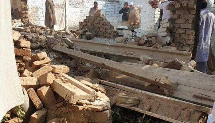 The rubble of a collapsed structure can be seen after the anti-encroachment operation in Peshawar in this picture released on October 26, 2023. — Facebook/Commissioner Peshawar Division, Peshawar