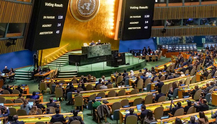 United Nations General Assembly on October 27, 2023 adopted late Friday a non-binding resolution seeking an immediate humanitarian truce in Gaza. Al Jazeera