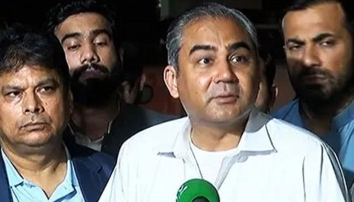 Caretaker Chief Minister Punjab Mohsin Naqvi speaking to the media in this still taken from a video. —YouTube/PTV