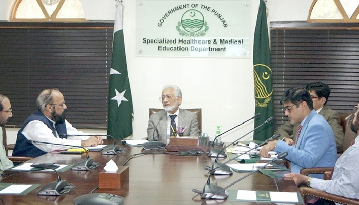 Caretaker Provincial Health Minister Prof Dr Javed Akram while chairing an official meeting in this picture released on October 24, 2023. — Facebook/Javed Akram