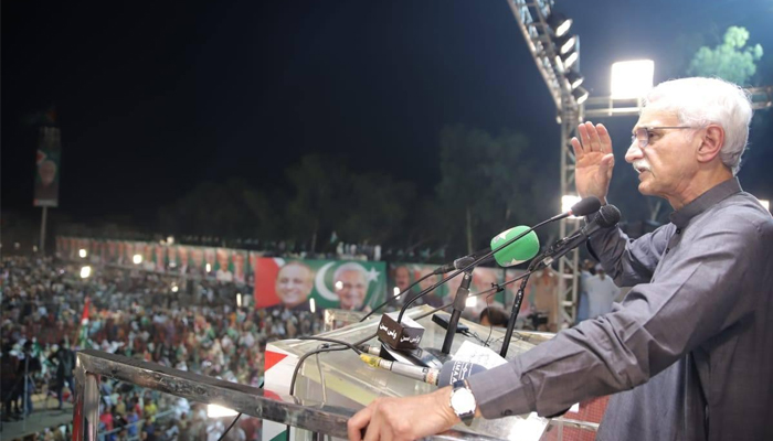 The Istehkam-e-Pakistan Party leader Jehangir Khan Tareen while addressing the party’s maiden public meeting in Jehanian, Khanewal on October 28, 2023. — Facebook/Istehkam e Pakistan Party
