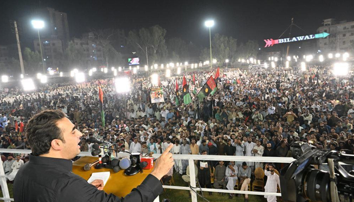 Pakistan Peoples Party Chairman Bilawal Bhutto-Zardari while addressing a party rally in this picture released on September 11, 2023. — Facebook/PPP