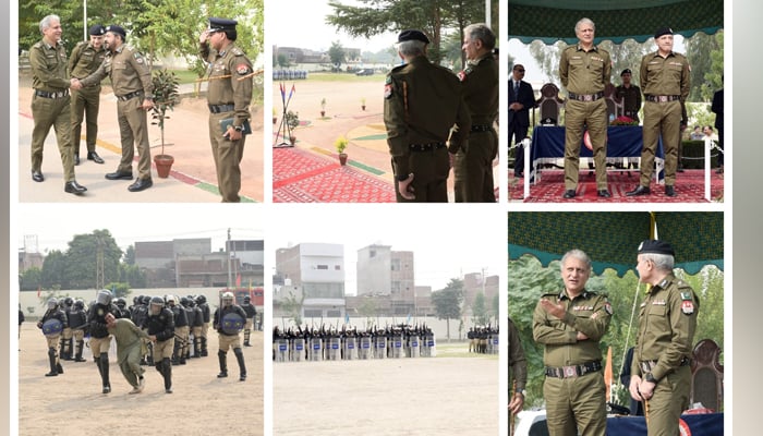 (Clockwise) IG Punjab Dr Usman Anwar while visiting Punjab Constabulary Headquarters Farooqabad on October 29, 2023, observed the activities in the facility. — Facebook/Punjab Police Pakistan