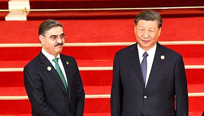 Chinese President Xi Jinping welcomed Caretaker Prime Minister Anwaar-ul-Haq Kakar upon his arrival at the Great Hall of the People during his participation in the 3rd Belt and Road Forum on October 17, 2023. — APP
