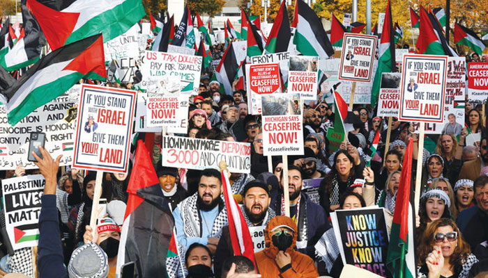 Thousands protest in Detroit, Michigan, calling for a ceasefire in Gaza. — AFP/File