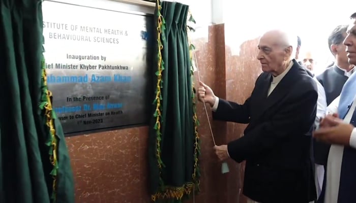 In this still, Caretaker CM Muhammad Azam Khan inaugurates the KP Institute of Mental Health and Behavioral Sciences on November 2, 2023. — Facebook/Government of Khyber Pakhtunkhwa