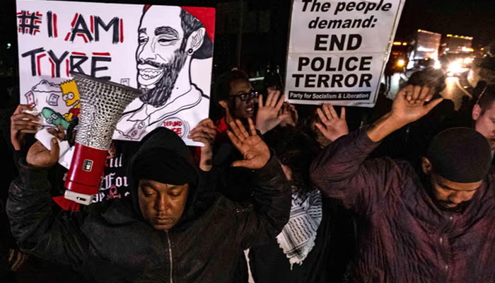 Protesters rally against the police killing of Tyre Nichols in Memphis, Tennessee, on 27 January 2023.— AFP