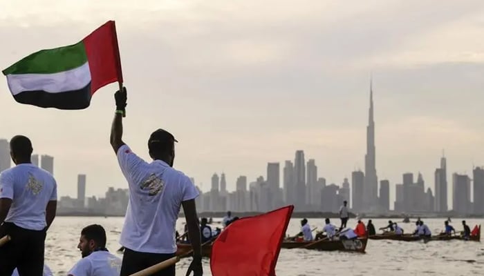 Teams compete in a contest during the Dubai traditional rowing boat race in the al-Jaddaf area of the Gulf Emirate of Dubai. — AFP/File
