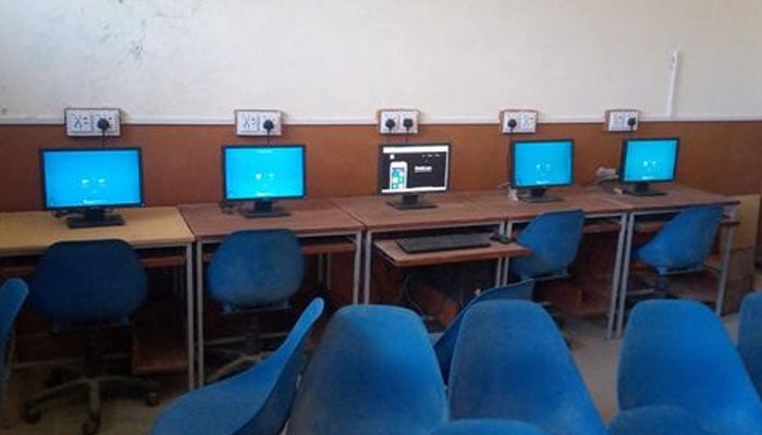 The image shows a computer lab at a school in Khushab. — Facebook/Govt High School Khura Khushab