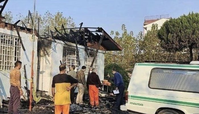 The image shows the gutted addiction center. — RFERL