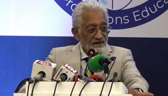 Caretaker Health Minister Prof Dr Javed Akram speaks during a conference on November 2, 2023, in this still. — Facebook/Javed Akram