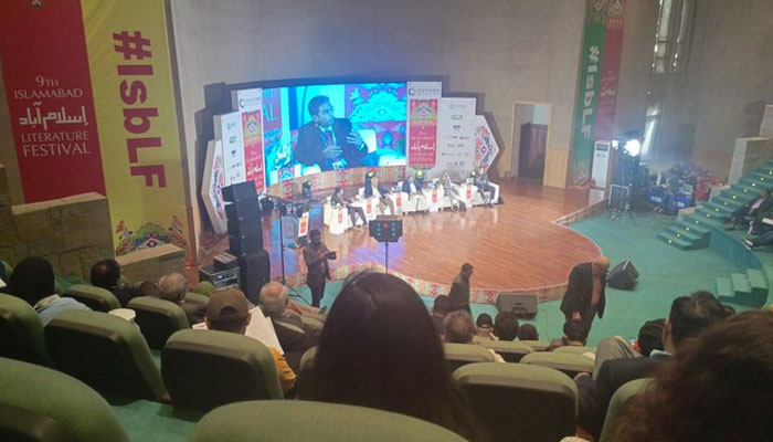 The image shows a glimpse from the 9th Islamabad Literature Festival. — x/shtopwhishling