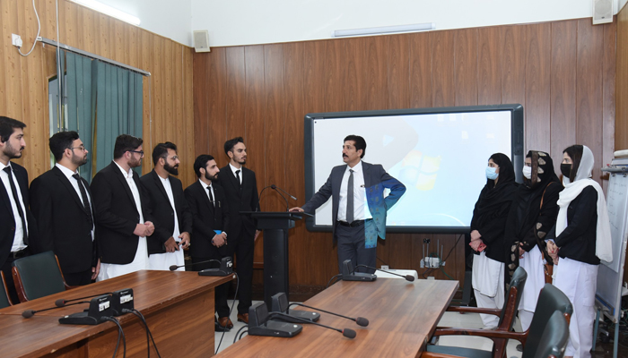 The students of Frontier Law College, Peshawar are briefed during their visit to the KP Judicial Academy in this picture released on November 3, 2023. — Facebook/KP Judicial Academy